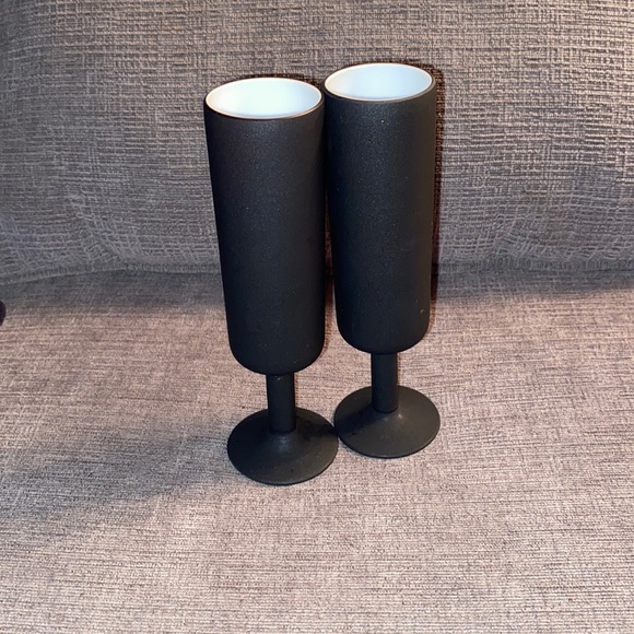 Vintage Rosenthal Netter for Italy Pair of Matte Black Champagne Flutes MCM